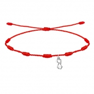 Pulsera 7 nudos rojo con silueta Virgen de Covadonga, Acero Plateado