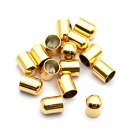 25 Terminales capuch�n 6x3mm con anilla 2mm (Interior cap. 2mm) Acero Inox. Dorado