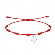 Pulsera 7 nudos rojo con Cruz de la Victoria, Acero Plateado