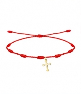 Pulsera 7 nudos roja con colgante Cruz de Libana, Acero Dorado