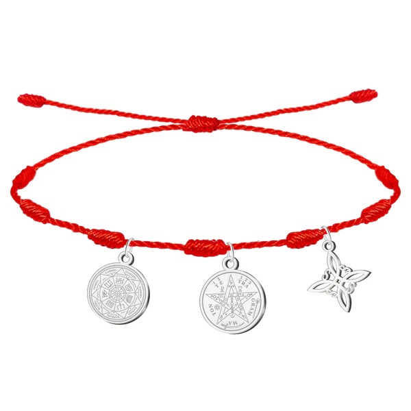Pulsera 7 nudos con Nudo de Bruja, Tetragramatón y 7 Arcángeles Plateado Acero Inoxidable