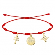 Pulsera 7 nudos con Nudo de Bruja y Tetragramat�n, y Cruz Caravaca Dorado Acero Inoxidable