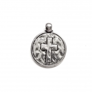 5 CHAPAS COLGANTE CRUZ PLATA ANTIGUA 20x16mm