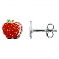 Pendientes mini manzana con purpurina en Plata 925  9x9 mm