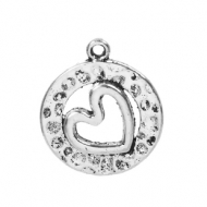 5 COLGANTES CORAZ�N PLATA ANTIGUA 19x16mm