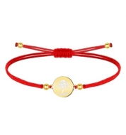 Pulsera polister encerado rojo con Biznaga Acero Dorado