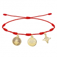 Pulsera 7 nudos con Nudo de Bruja, Tetragramatn y San Benito Dorado Acero Inoxidable