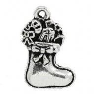 5 COLGANTES BOTA NAVIDAD PLATA ANTIGUA 23x15mm