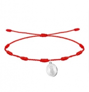 Pulsera 7 nudos roja, con Virgen de los desamparados, Acero Plateado