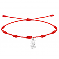 Pulsera 7 nudos roja y filigrana Virgen del Pilar, Acero plateado
