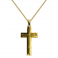 Gargantilla y colgante Cruz Latina borde Oraci�n Padre Nuestro 25mm, Acero Dorado
