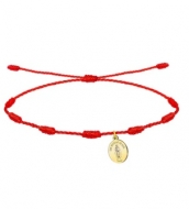 Pulsera de los 7 nudos rojo con medalla San Nicols de Bari, Acero Dorado