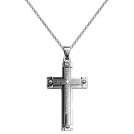 Gargantilla y colgante Cruz Latina borde Oraci�n Padre Nuestro 25mm, Acero plateado