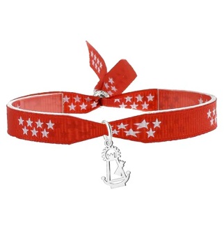 Pulsera Bandera de Madrid con colgante silueta Virgen de la Almudena, Acero Plateado