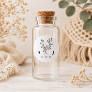 Botellita de cristal+ pegatina personalizada Blanco y Negro + colocaci�n de pieza de joyer�a/bisuter�a