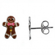 Pendientes mini galleta de jengibre en Plata 925  7x10 mm