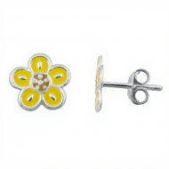Pendientes flor amarilla en Plata 925 � 8 mm