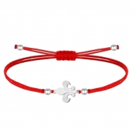 Pulsera polister encerado rojo y Flor de Lis, Acero Plateado