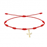 Pulsera 7 nudos rojo con Cruz de la Victoria, Acero Dorado