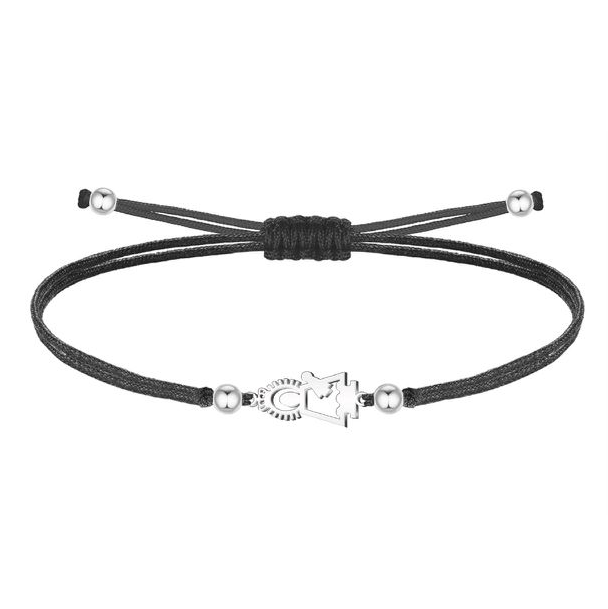 Pulsera poliester encerado negro e imagen silueta 2, Virgen del Pilar, Acero plateado
