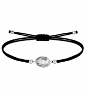 Pulsera polister encerado negro, San Isidro Labrador, Acero Plateado