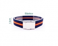 Pulsera bandera Espaa elstico Azul Marino con cierre clip Acero