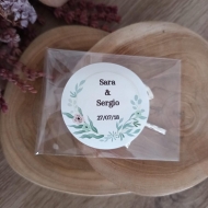 Embolsado individual celof�n + Pegatina redonda con texto personalizado con flores acuarela de 5cm