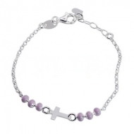 Pulsera con cruz esmaltada rosa en Plata 925  14+2 cm