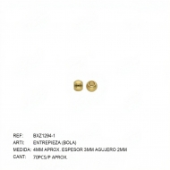 70 BOLAS APROX. DE 4x3MM (int 2mm) ACERO INOXIDABLE DORADO