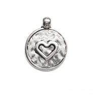 5 CHAPAS COLGANTE CORAZ�N PLATA ANTIGUA 20x16mm