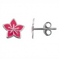 Pendientes flor hawaiana rosa en Plata 925 � 8x8 mm