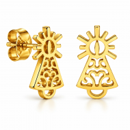 Pendientes con silueta filigrana Virgen de Covadonga, Acero Dorado
