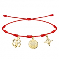 Pulsera 7 nudos con Nudo de Bruja, Tetragramatn y Trbol de la Suerte Dorado Acero Inoxidable