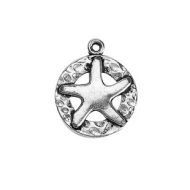 5 COLGANTES ESTRELLA DE MAR PLATA ANTIGUA 19x16mm