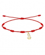 Pulsera de los 7 nudos roja con colgante silueta Virgen de la Almudena, Acero Dorado