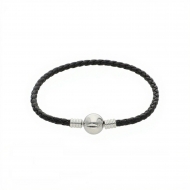 Pulsera montada cord�n de cuero negro cierre redondo acero inox.