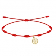 Pulsera de los 7 nudos roja con colgante Rosa de los Vientos, Acero Dorado