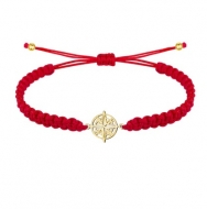 Pulsera macram rojo con Rosa de los Vientos, Acero Dorado