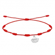 Pulsera 7 Nudos roja con Concha, Acero Plateado