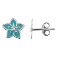 Pendientes flor hawaiana azul en Plata 925 � 8x8 mm