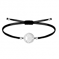 Pulsera polister encerado negro con Concha, Acero Plateado