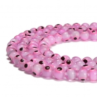 Tira de bolas lisas de cristal Ojo turco rosa - Tamaño a elegir