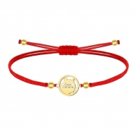 Pulsera polister encerado rojo, Mapa Isla de Gran Canaria, Acero dorado