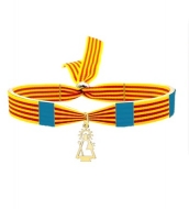 Pulsera Bandera Valencia con colgante silueta Virgen de los Desamparados, Acero Dorado
