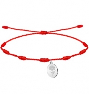 Pulsera 7 nudos Roja con Clavel, Acero Plateado