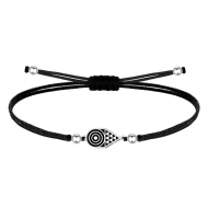 Pulsera polister encerado negro con Pintaderas Canarias, Acero Plateado