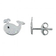 Pendientes ballena con purpurina en Plata 925  9x7 mm