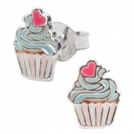 Pendientes cupcake esmaltado en Plata 925  6x8 mm