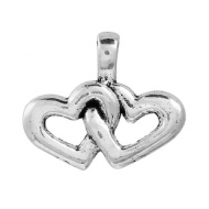 5 COLGANTES CORAZ�N UNIDO PLATA ANTIGUA 20x17mm