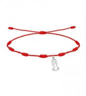 Pulsera 7 nudos roja con silueta Virgen de la Bien Aparecida, Acero Plateado
